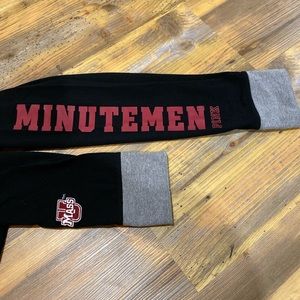 PINK Victoria's Secret Black Leggings with Gray Cuffs and Red Lettering